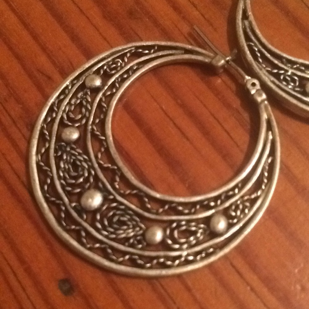 Boho hoop silver earrings